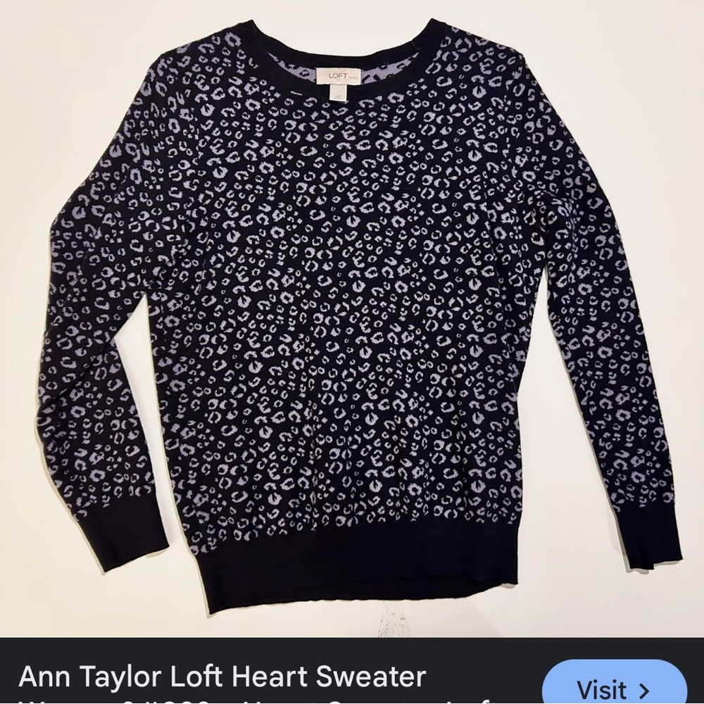 LOFT Black and Gray Heart Sweater